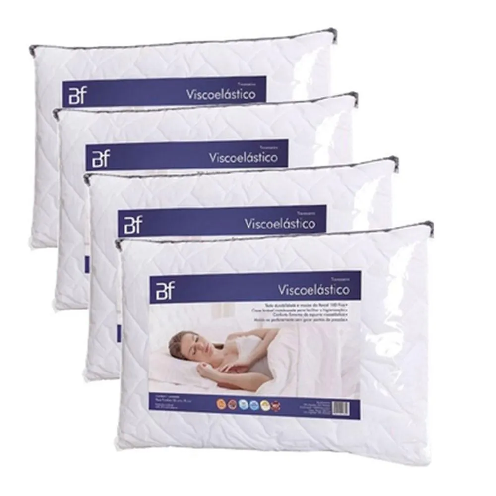 KIT 4 TRAVESSEIROS ESPUMA DA NASA + CAPA PERCAL 180 FIOS BF COLCHõES BRANCO