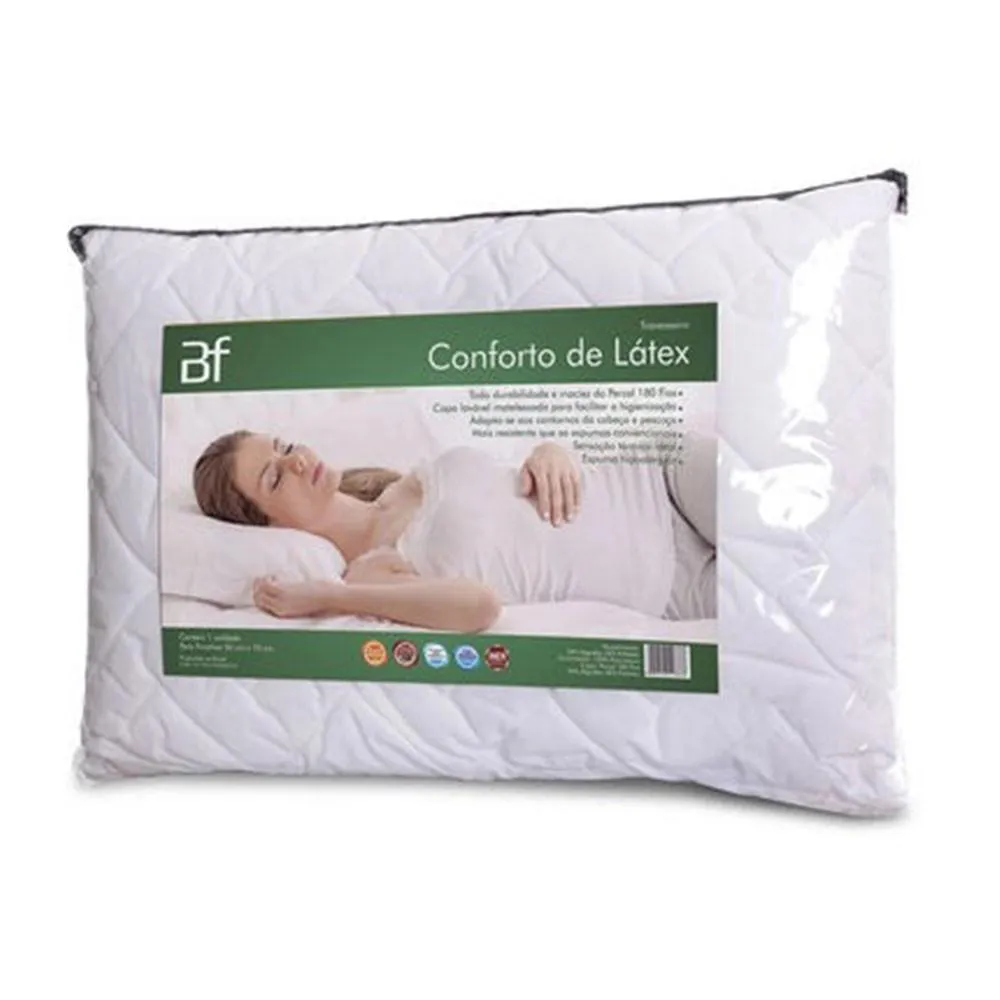 TRAVESSEIRO CONFORTO LáTEX HIPOALéRGICO CAPA PERCAL 180 FIOS BF COLCHõES