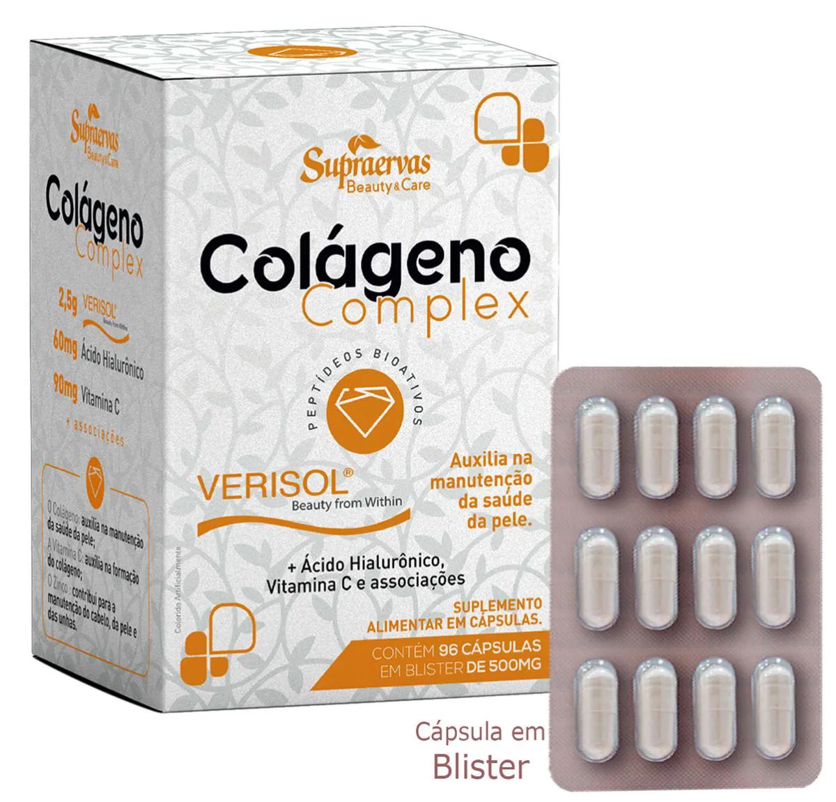 COLáGENO COMPLEX VERISOL+ ACIDO HIALURôNICO+VIT C+  SUPRA ERVAS -96 CAPS BLISTER