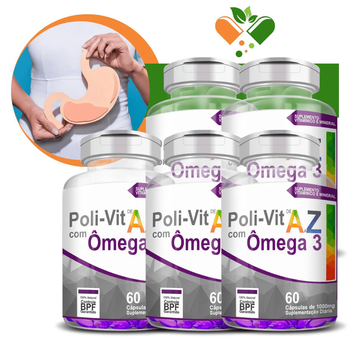 KIT 5 SUPLEMENTO POLI-VIT AZ ÔMEGA 3 1000MG 60 CáPSULAS