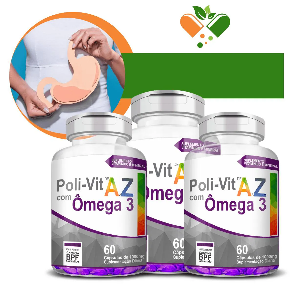 KIT 3 SUPLEMENTO POLI-VIT AZ ÔMEGA 3 1000MG 60 CáPSULAS
