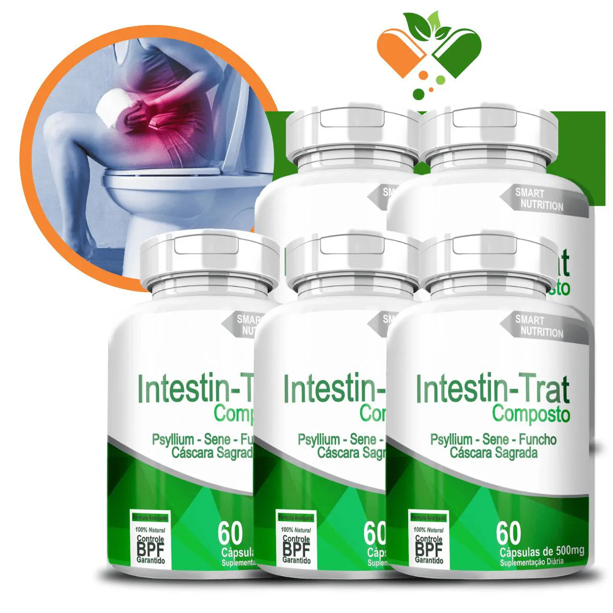 KIT COM 5 INTESTIN-TRAT COMPOSTO 500MG 60 CáPSULAS | Droga Raia