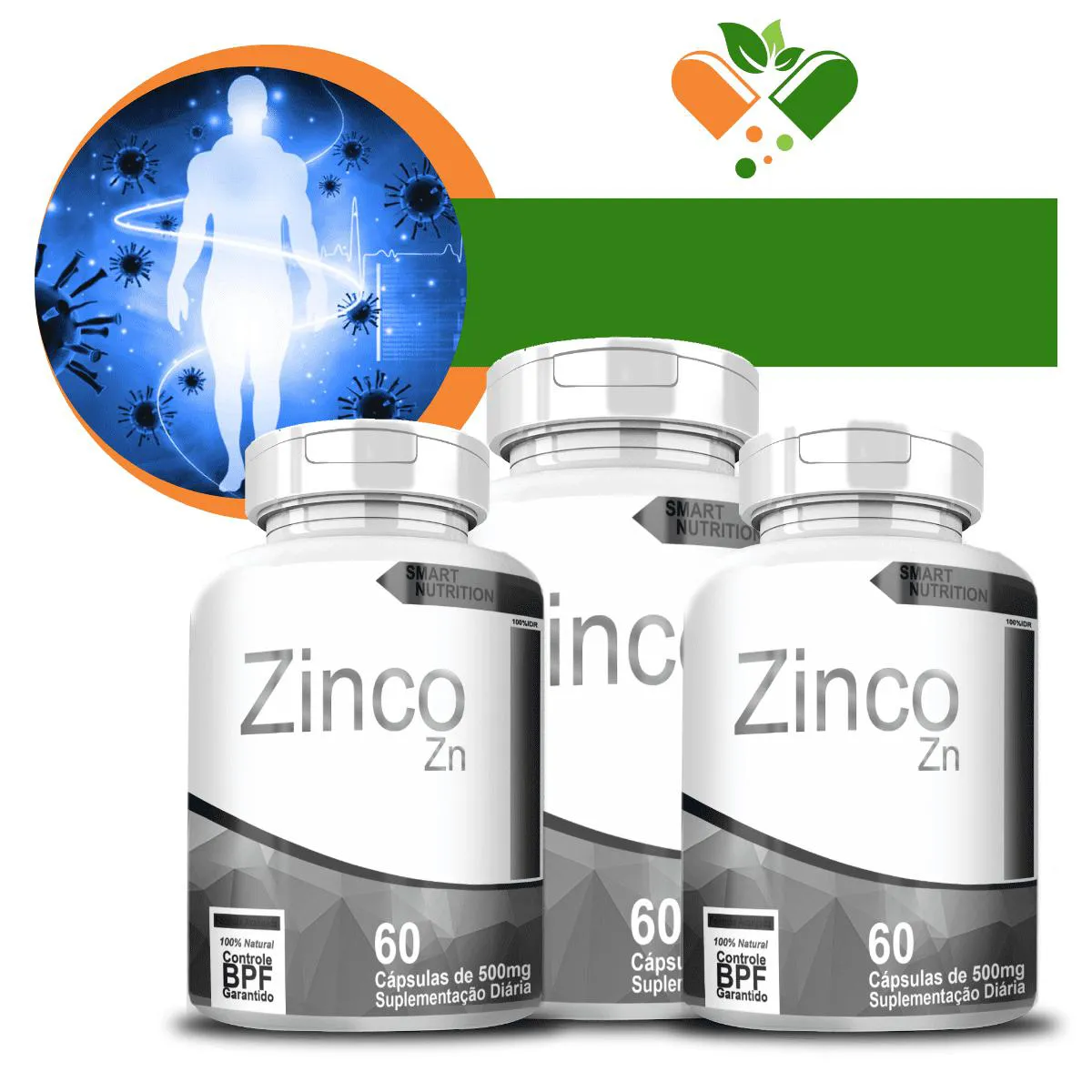 KIT COM 3 POTES ZINCO-QUELATO 500MG 60 CáPSULAS