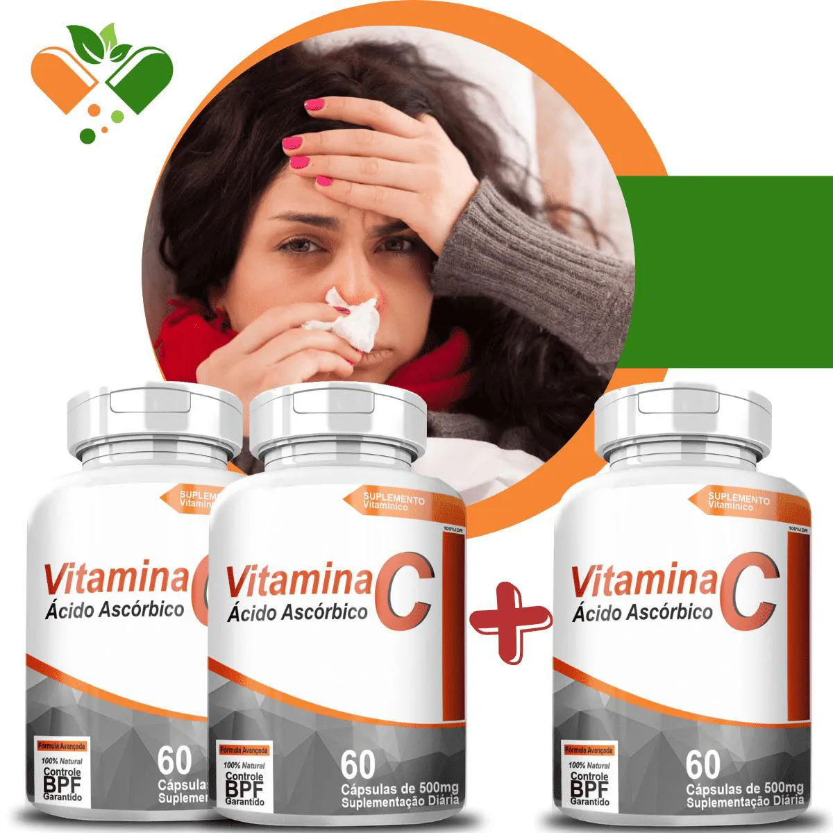 COMPRE 2 LEVE 3 POTES VITAMINA C REVESTIDA 500MG 60 CáPSULAS