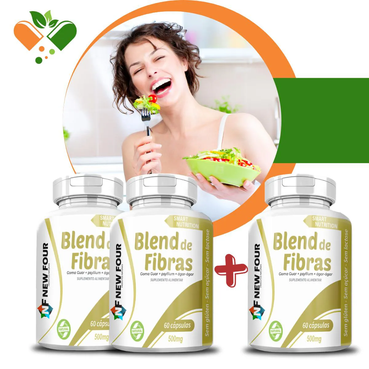 COMPRE 2 LEVE 3 BLEND DE FIBRAS (GOMA GUAR, PSYLLIUM, AGAR-AGAR)  500MG 60 CáPSULAS
