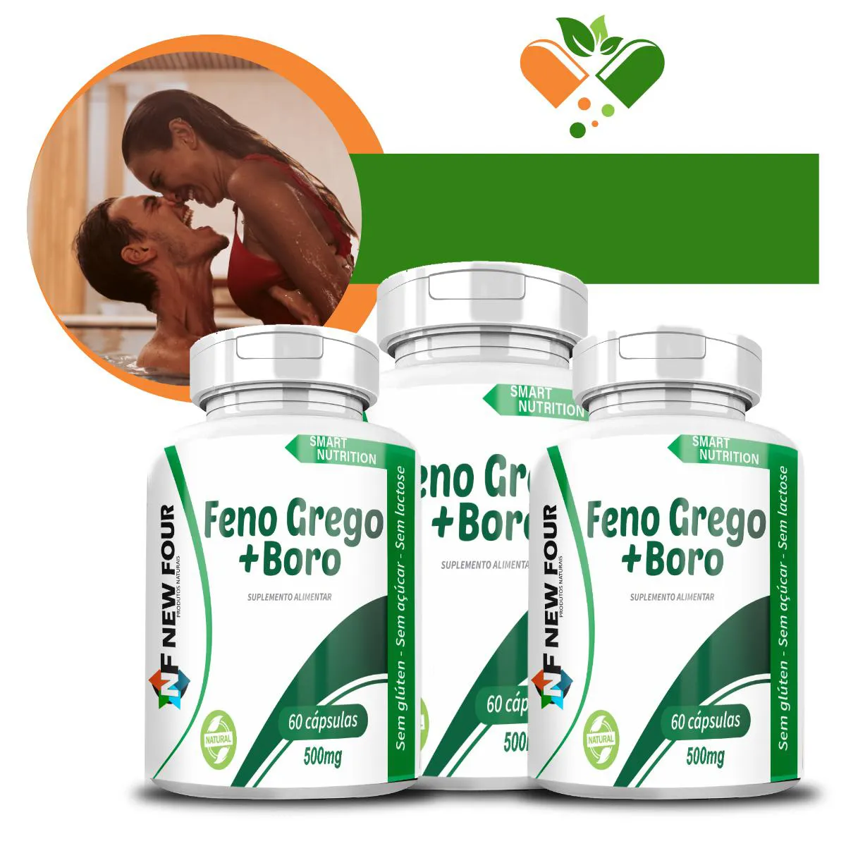 KIT COM 3 POTES FENO GREGO + BORO 500MG 60 CáPSULAS