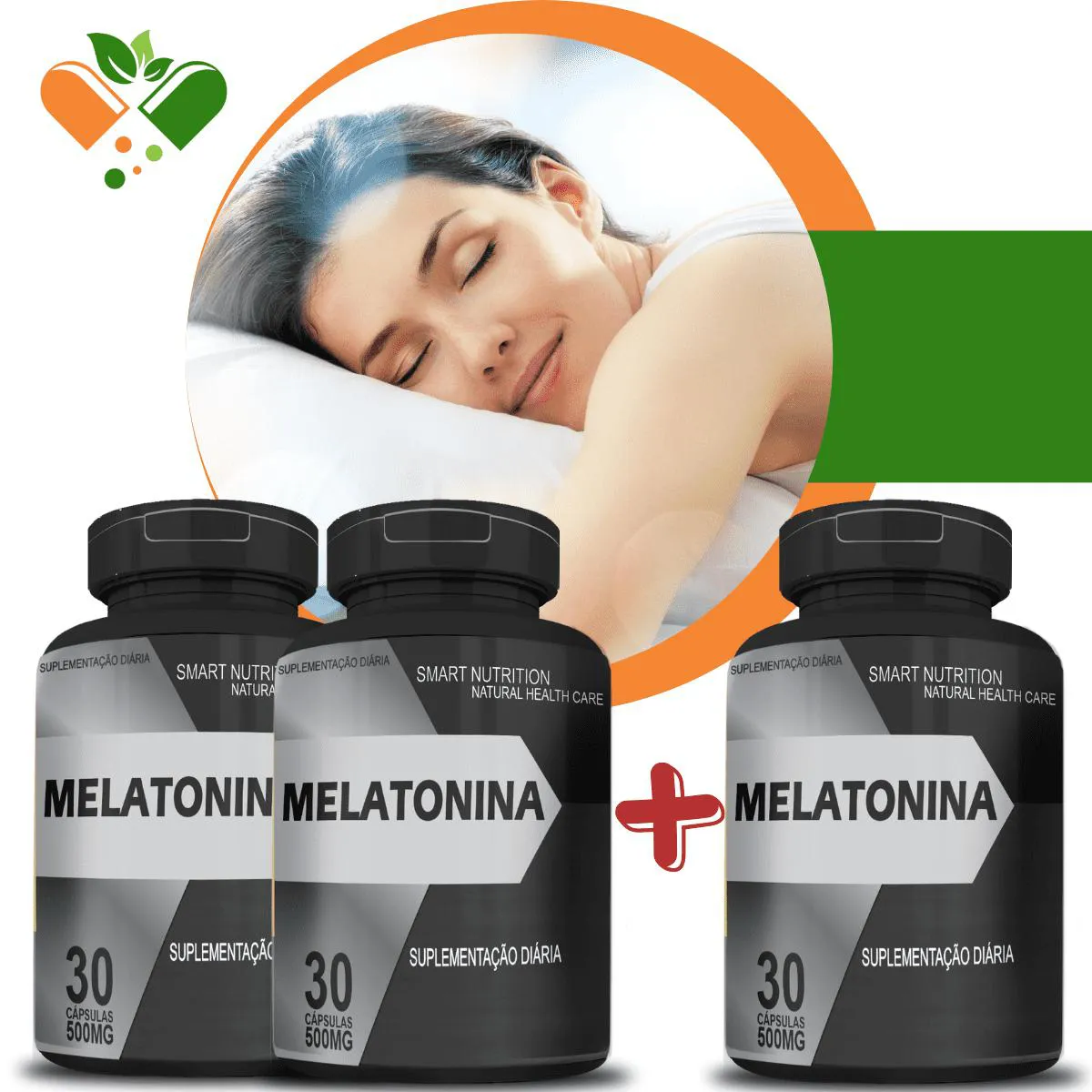 COMPRE 2 LEVE 3 POTES MELATONINA 100% NATURAL C/30 CáPSULAS DE 500MG CADA - POTE PRETO