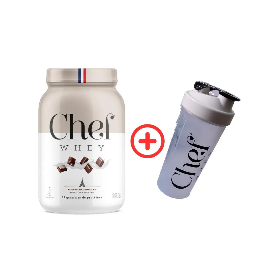 WHEY PROTEIN GOURMET ZERO LACTOSE 907G - MOUSSE DE CHOCOLATE + COQUETELEIRA - CHEF WHEY