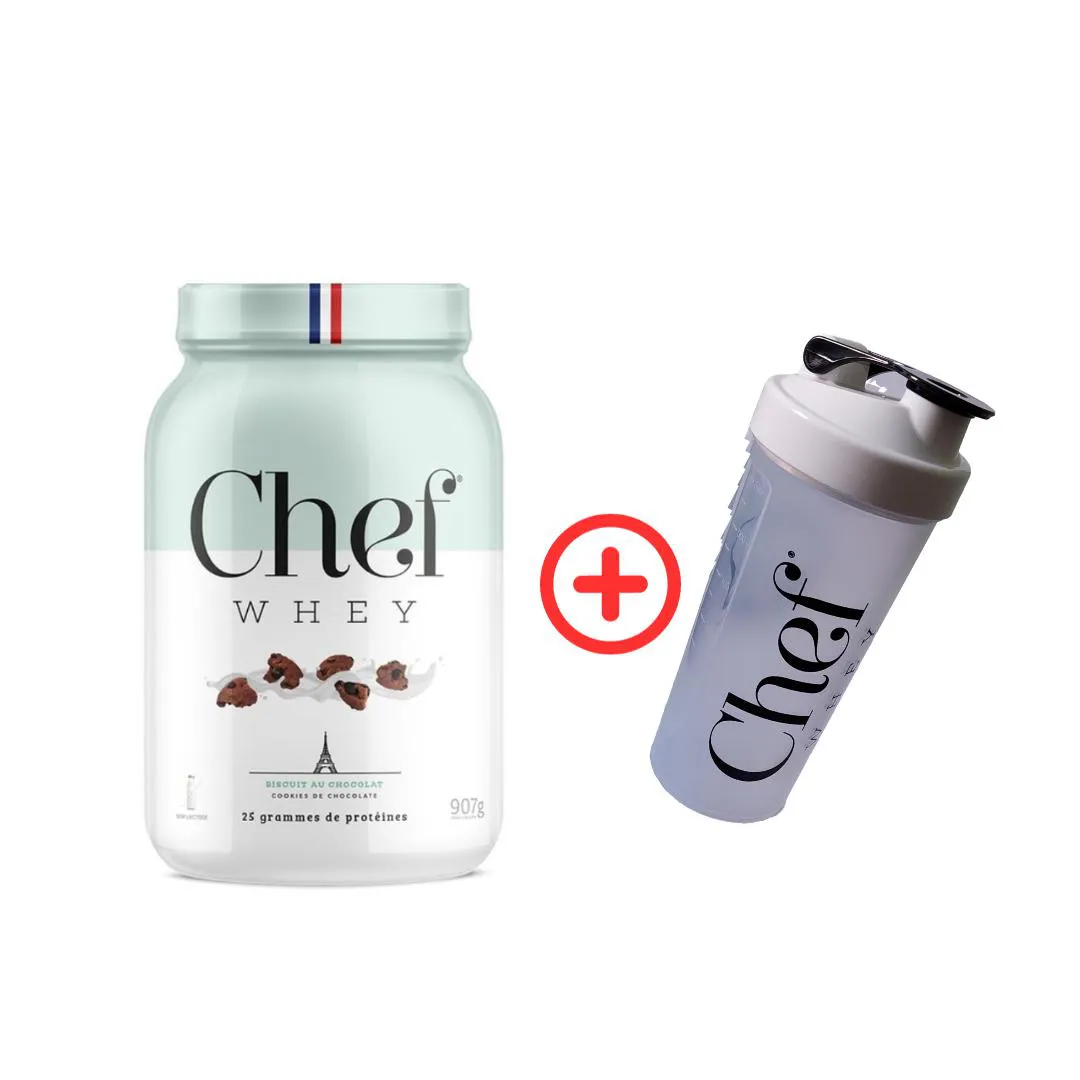 Kit Whey Protein Chef Whey Gourmet Zero Lactose Cookies de Chocolate 907g + Coqueteleira