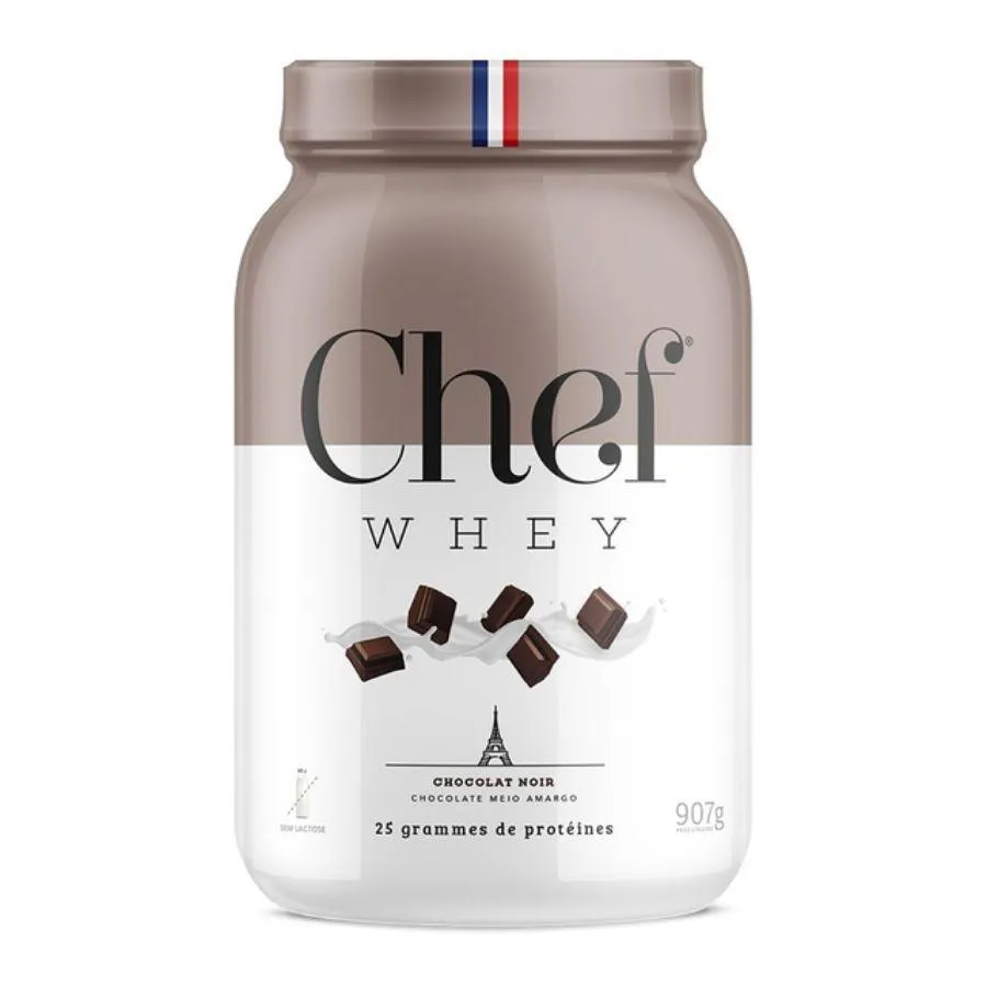 WHEY PROTEIN GOURMET ZERO LACTOSE 907G - CHOCOLATE MEIO AMARGO + COQUETELEIRA - CHEF WHEY