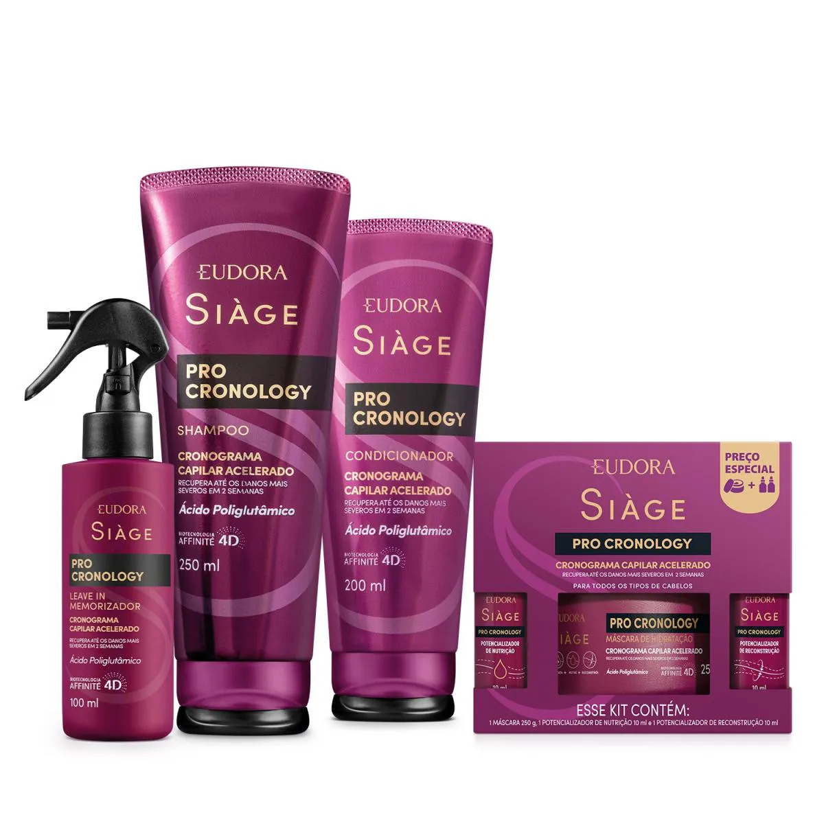 Combo Siàge Pro Cronology Cronograma Capilar Acelerado Completo (4 Itens)