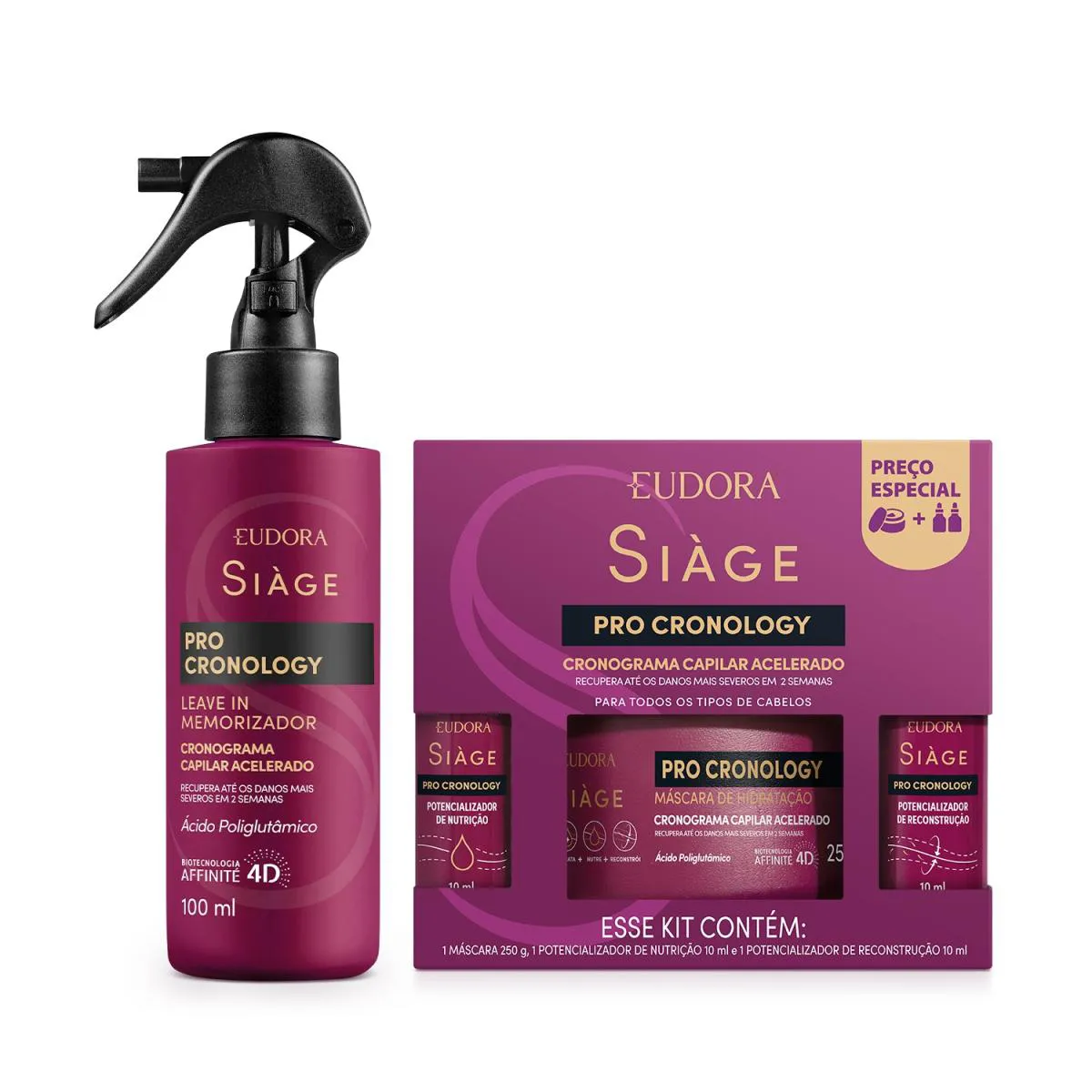 Combo Siàge Pro Cronology: Kit Cronograma Capilar Acelerado + Leave In Memorizador 100Ml