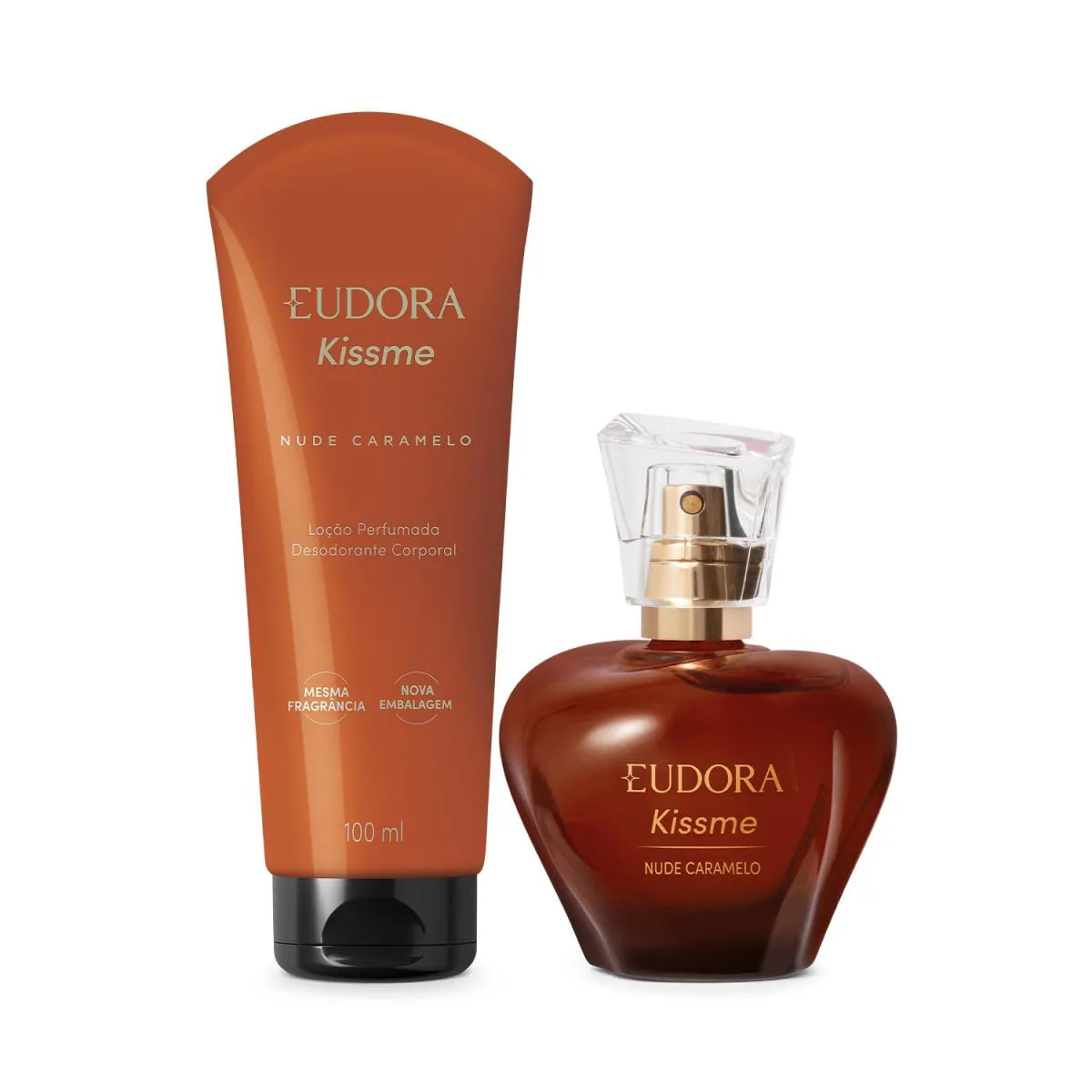 EUDORA KIT KISS ME NUDE CARAMELO DESODORANTE COLôNIA 50ML + LOçãO CORPORAL 100ML Droga Raia