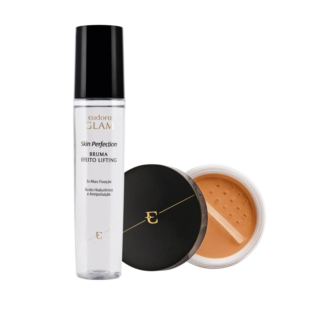 Eudora Kit Skin Perfection Pó Solto Médio Escuro + Bruma Fixadora