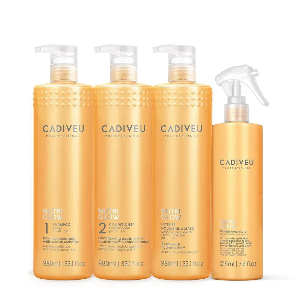 KIT CADIVEU PROFESSIONAL NUTRI GLOW SHAMPOO CONDICIONADOR MáSCARA LITRO E LEAVE-IN  (4 PRODUTOS)