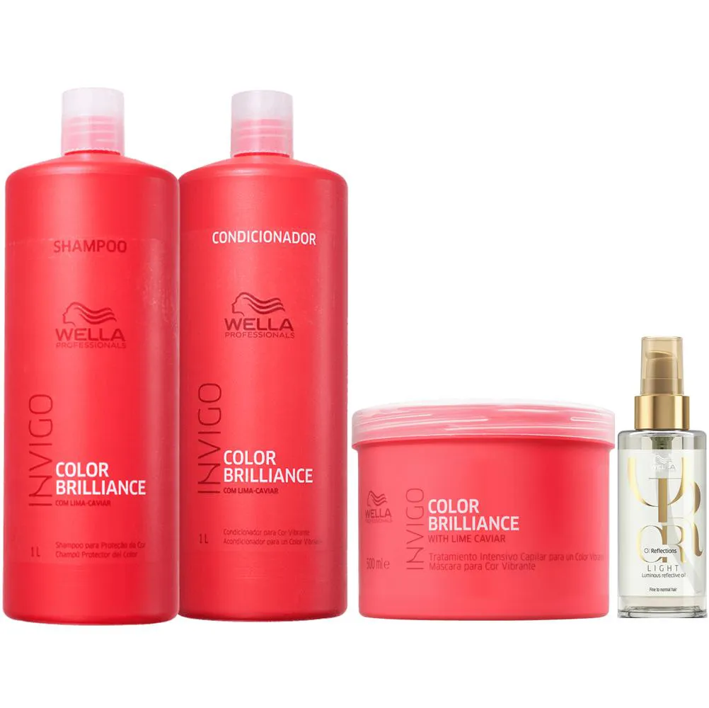 Wella Professionals Invigo Color Brilliance Shampoo+Condicionador 1L+Máscara 500G+Oil Reflections Light 100ml
