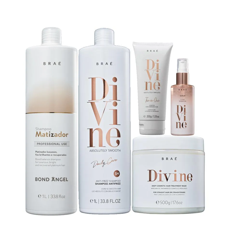 Braé Divine Shampoo 1L Mascara 500G Leave - In 200G Plume 60ml E Bond Angel Matizador Shampoo 1L