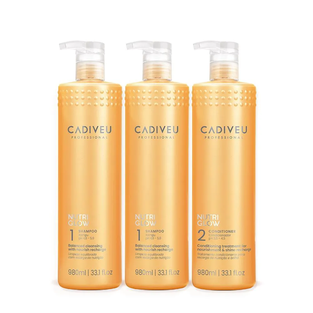 KIT CADIVEU PROFESSIONAL NUTRI GLOW SHAMPOO EXTRA E CONDICIONADOR LITRO (3 PRODUTOS)