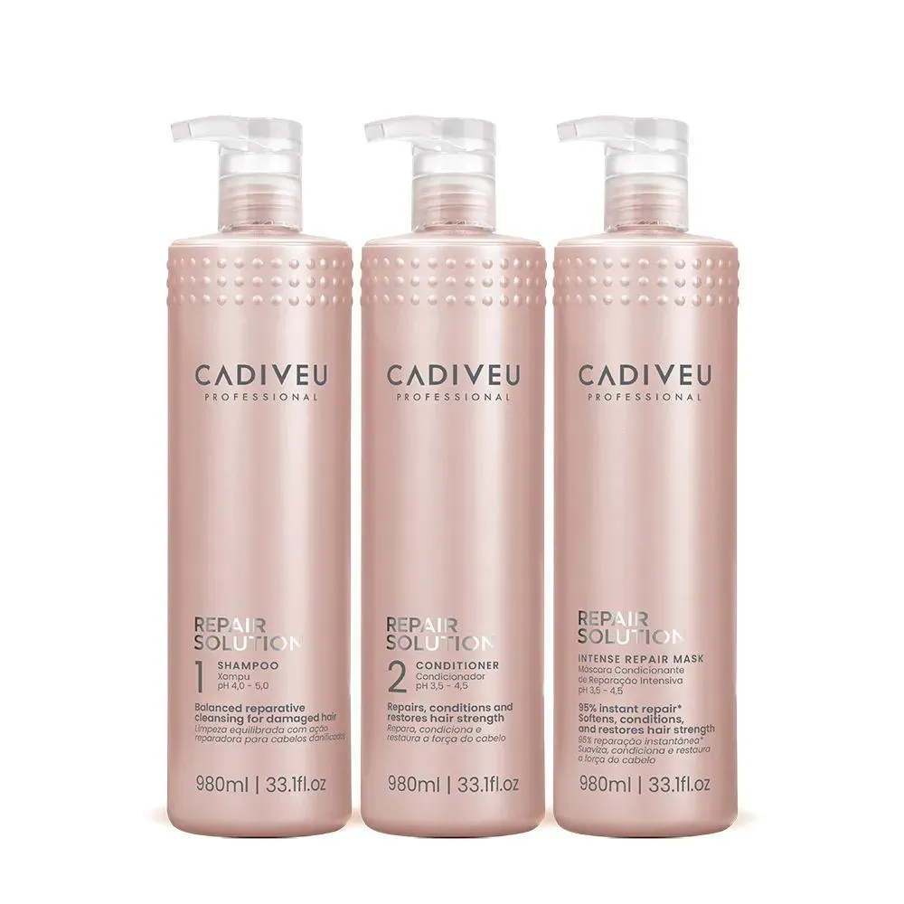 KIT CADIVEU REPAIR SOLUTION SHAMPOO CONDICIONADOR E MáSCARA (3 PRODUTOS)
