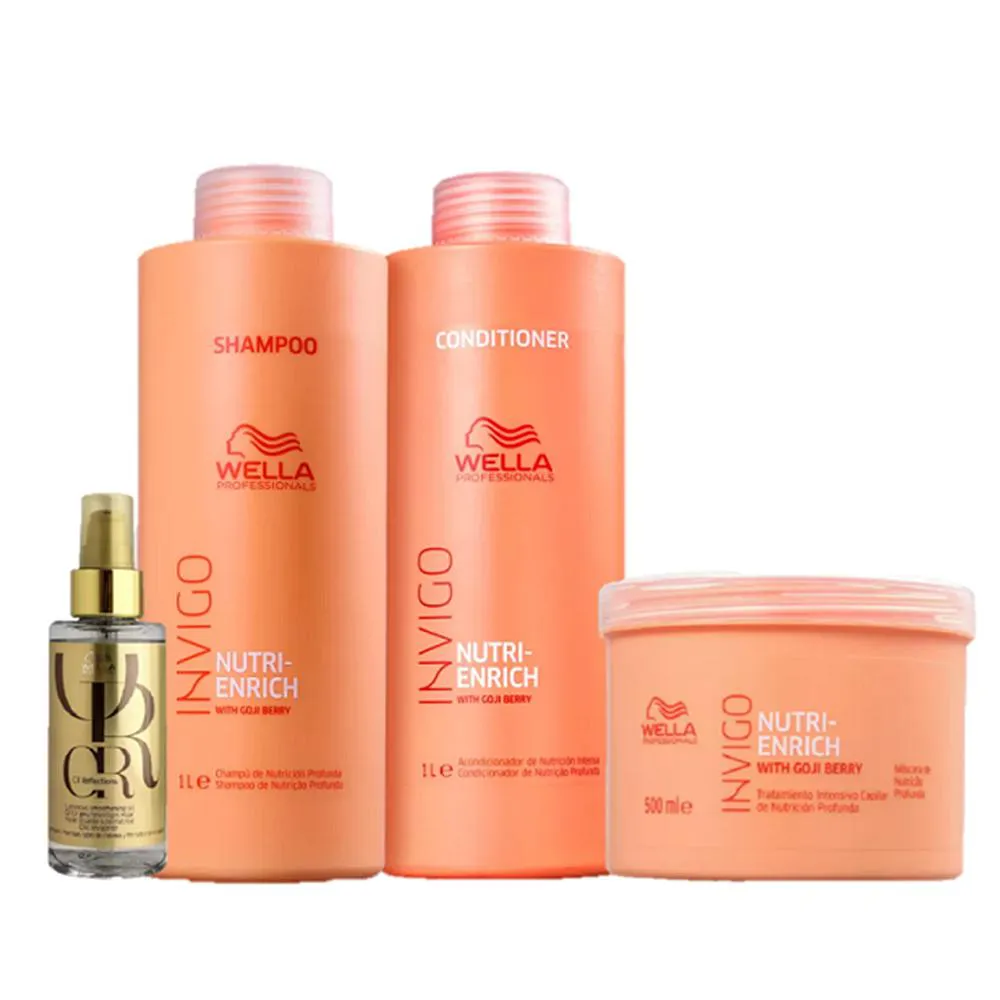 Kit Wella Professionals Invigo Nutri - Enrich - Shampoo 1L + Condicionador 1L + Máscara 500ml + Óleo Oil Reflections 100ml