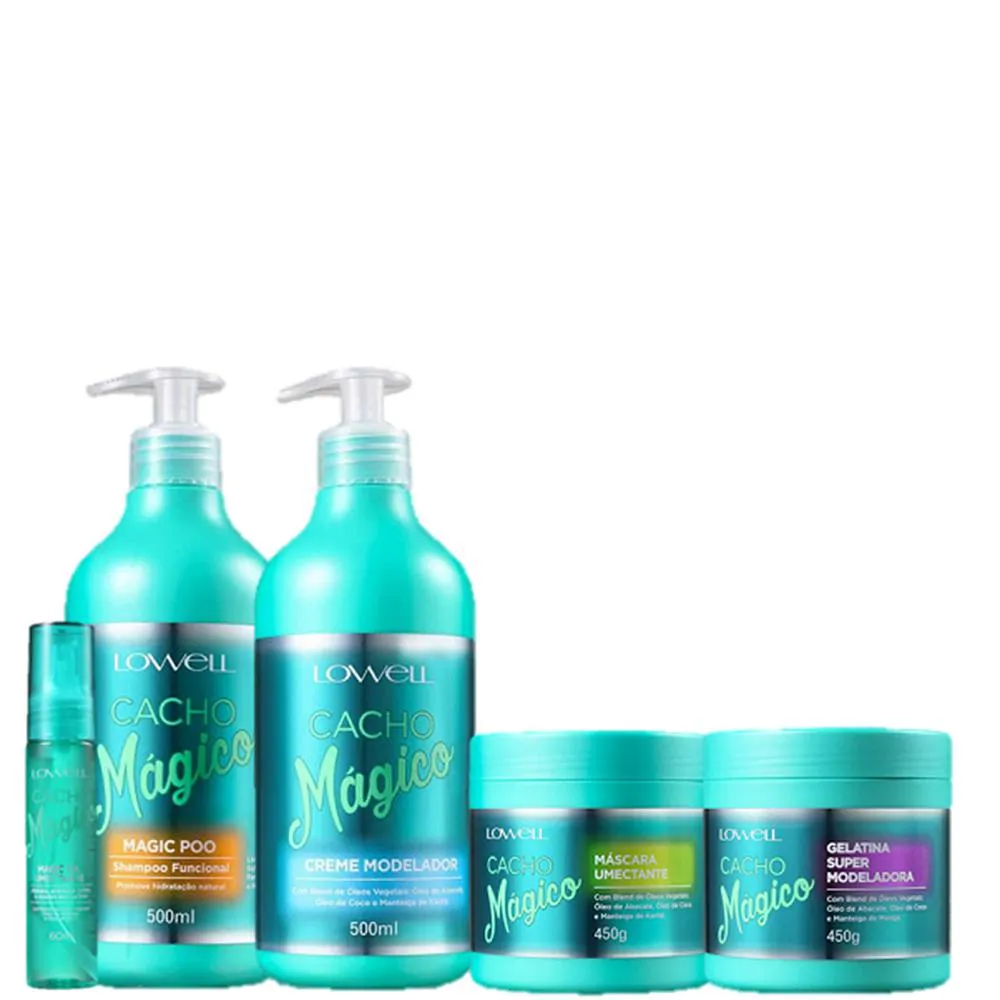 LOWELL CACHO MAGICO SHAMPOO 500G CREME 500G GELATINA 450G MASCARA 450G E OLEO 60ML