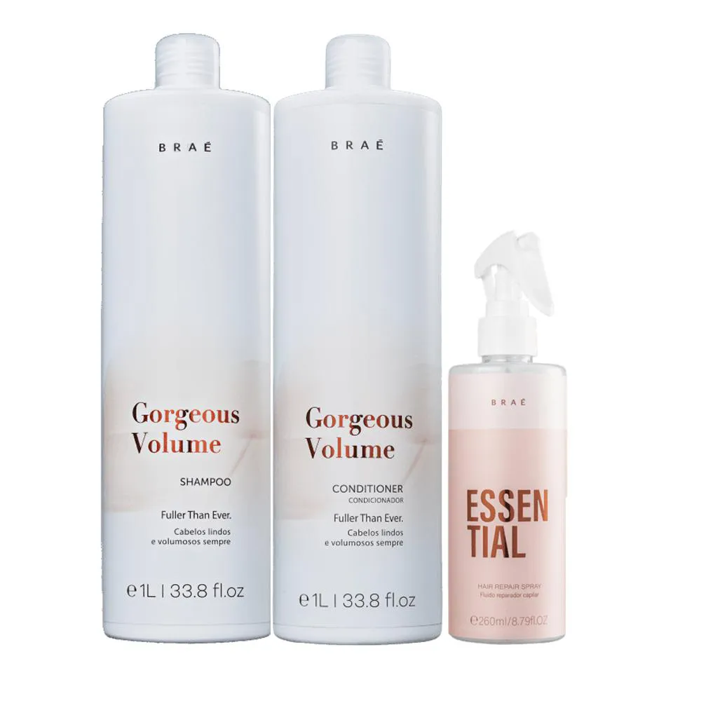 Braé Gorgeous Volume - Shampoo+Condicionador 1L +Essential 260ml