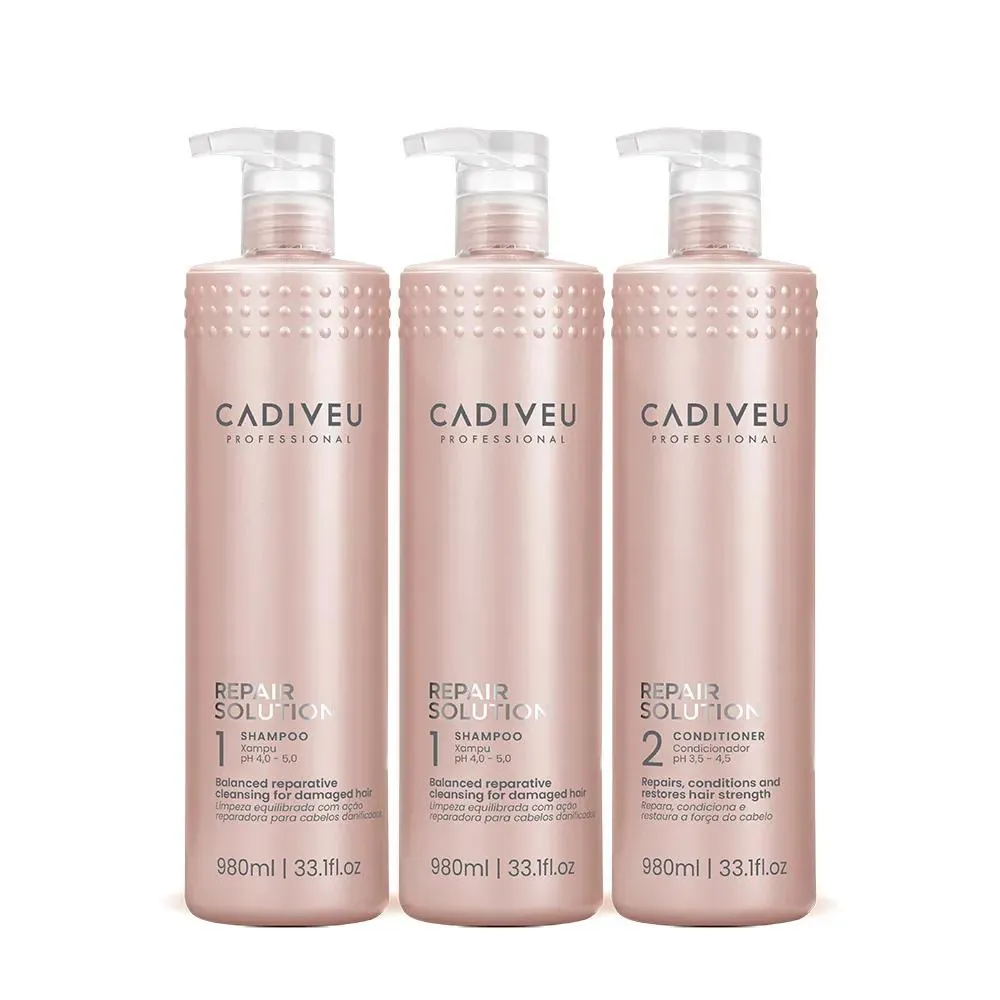 KIT CADIVEU REPAIR SOLUTION SHAMPOO SEM SULFATO E CONDICIONADOR LITRO (3 PRODUTOS)
