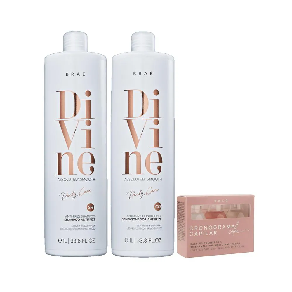 Braé Divine Anti - Frizz - Shampoo+Condicionador 1L + Cronograma Capilar Color