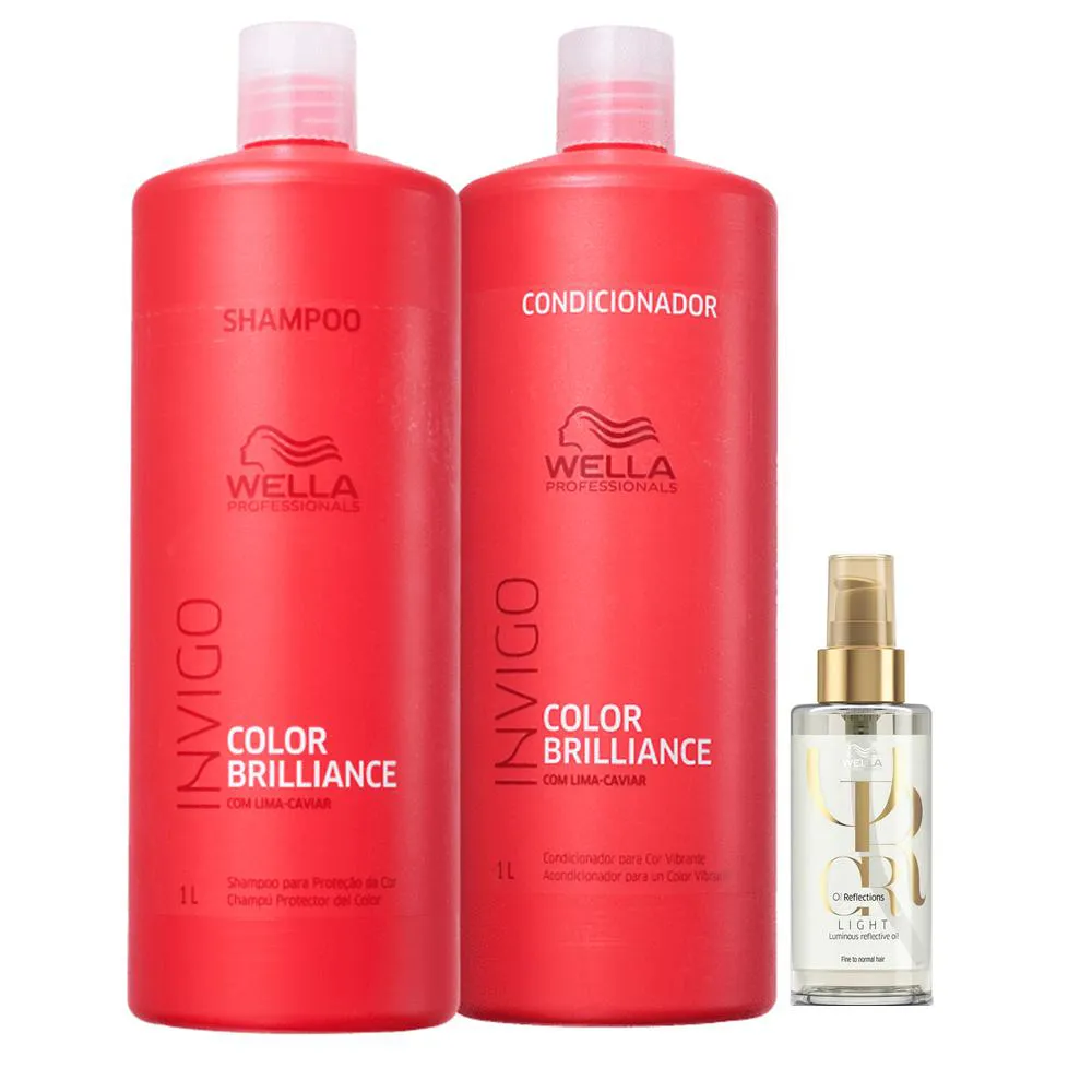 Wella Professionals Invigo Color Brilliance Shampoo+Condicionador 1L+Oil Reflections Light 100ml