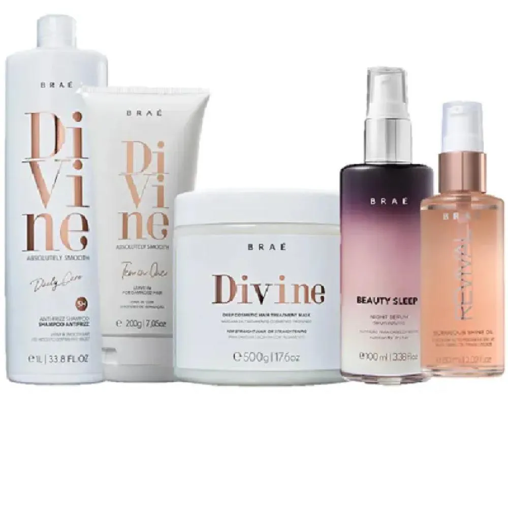 Braé Divine Shampoo 1L Mascara 500G Leave In 200G Revival Shine Oil 60ml E Beauty Sleep 100ml (Desativar)