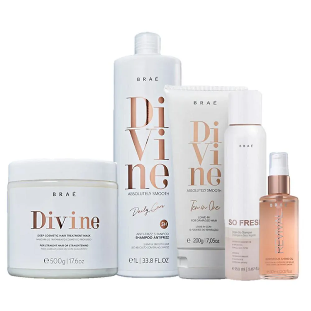 Braé Divine Shampoo 1L Mascara 500G Leave In 200G Shine Oil 60ml E So Fresh 150ml