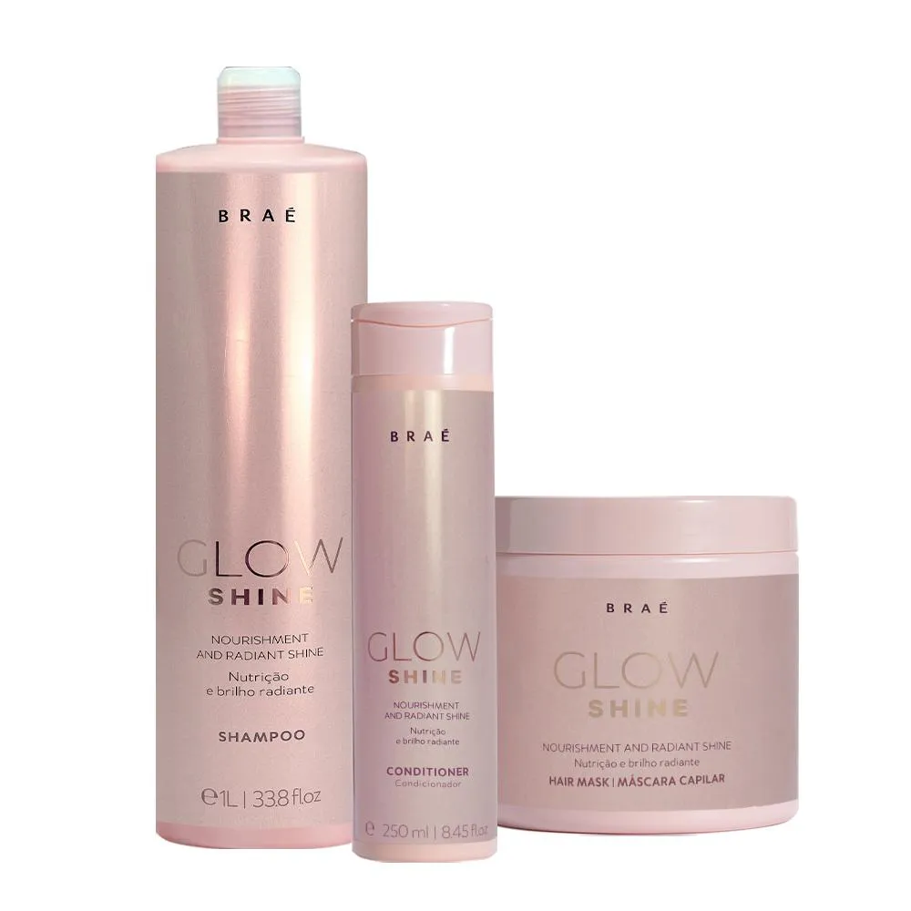 Kit Braé Glow Shine Shampoo Litro + Condicionador Pequeno E Máscara Grande (3 Produtos)