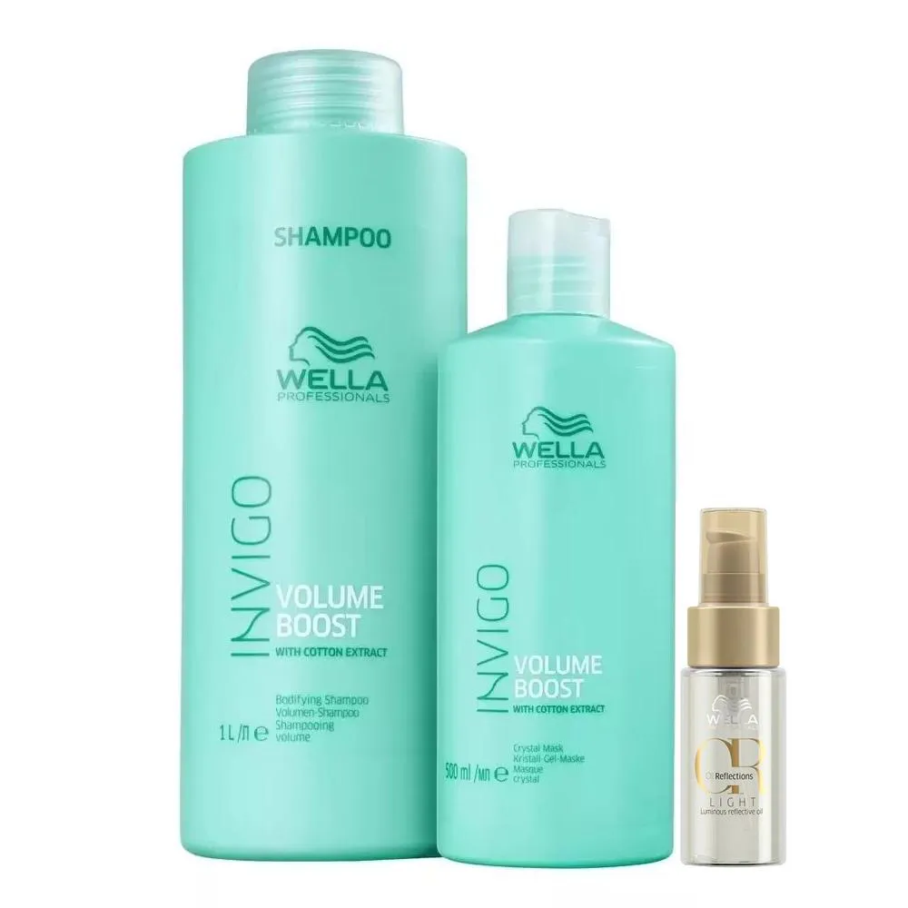 Wella Professionals Volume Booster - Shampoo 1L +Condicionador 500ml+Oil Reflections Ligth 30ml