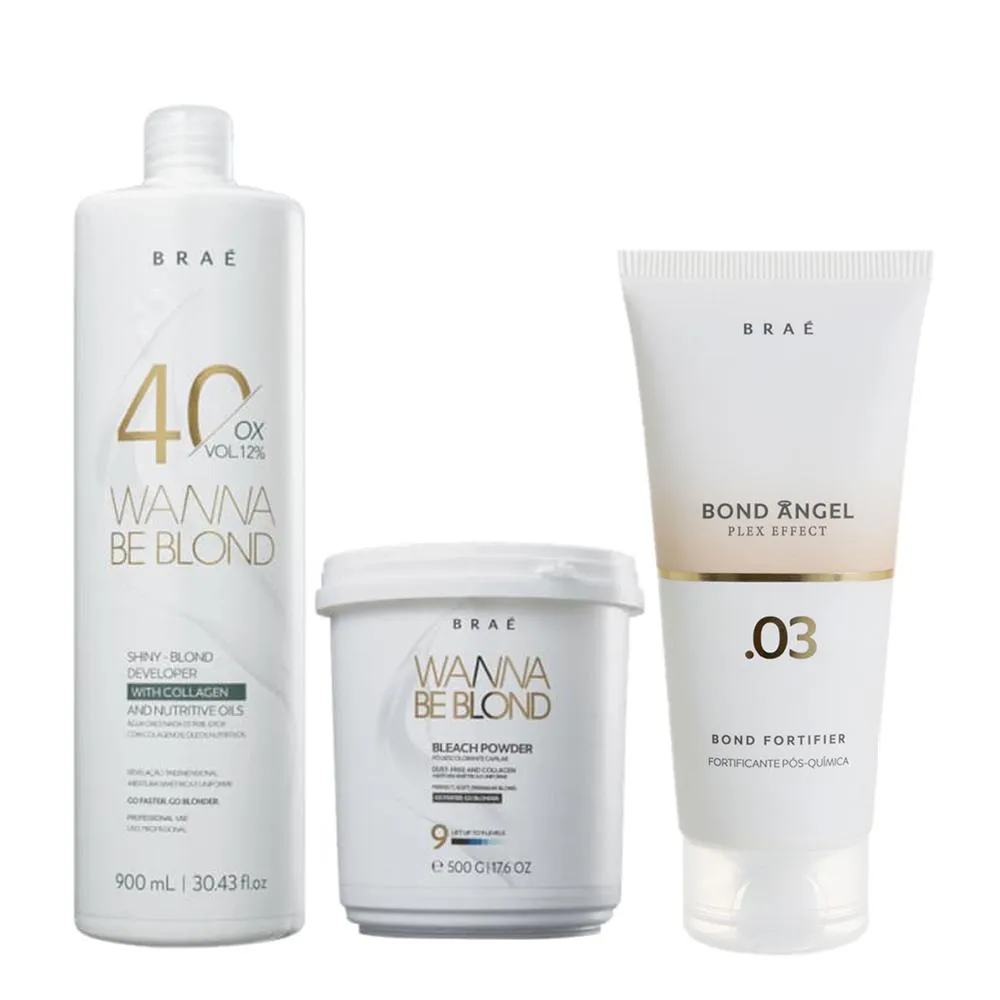 Braé Wanna Be Blond 12% Água Oxigenada 40 Volumes 900ml Pó Descolorante 500G E Plex Efect 100ml