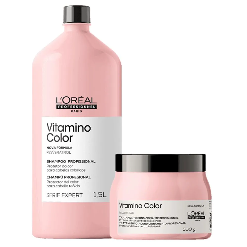 Kit L'Oréal Professionnel Serie Expert Vitamino Color Resveratrol Shampoo 1500ml + Máscara 500G (2 Produtos)