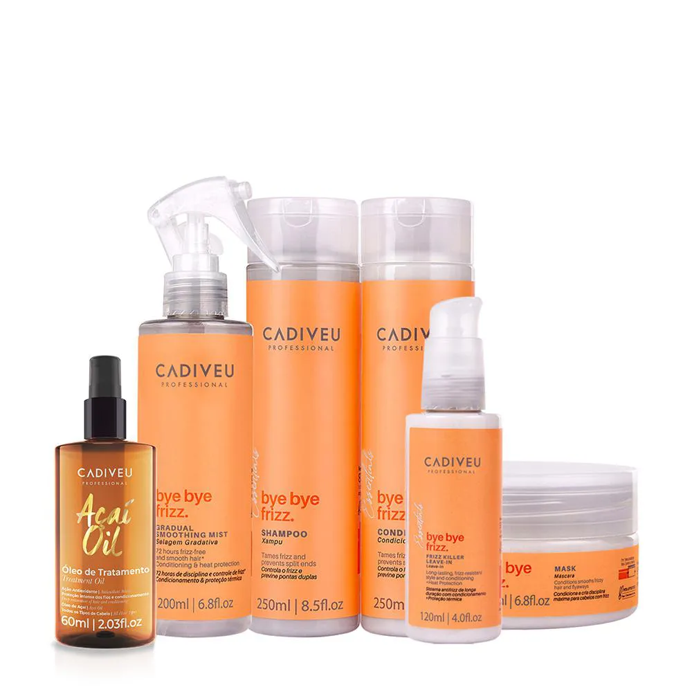 KIT CADIVEU PROFESSIONAL BYE BYE FRIZZ COMPLETO E OLéO AçAI 60ML (6 PRODUTOS)