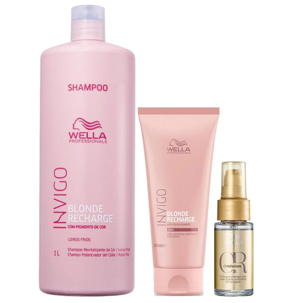 Wella Professionals Blonde Recharge - Shampoo 1L +Condicionador 200ml+Oil Reflections 30ml