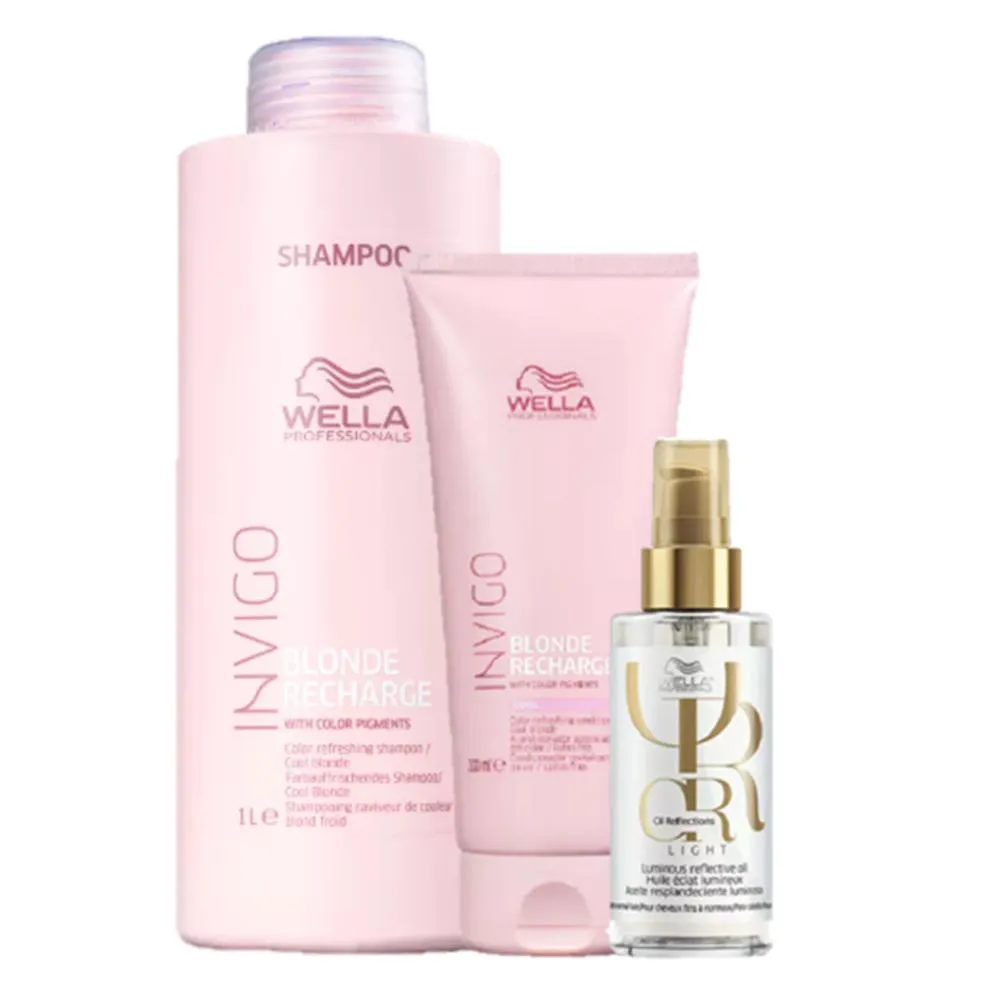 Wella Professionals Invigo Blonde Recharge Shampoo 1L Condicionador 200ml E Oil Reflections Light 100ml