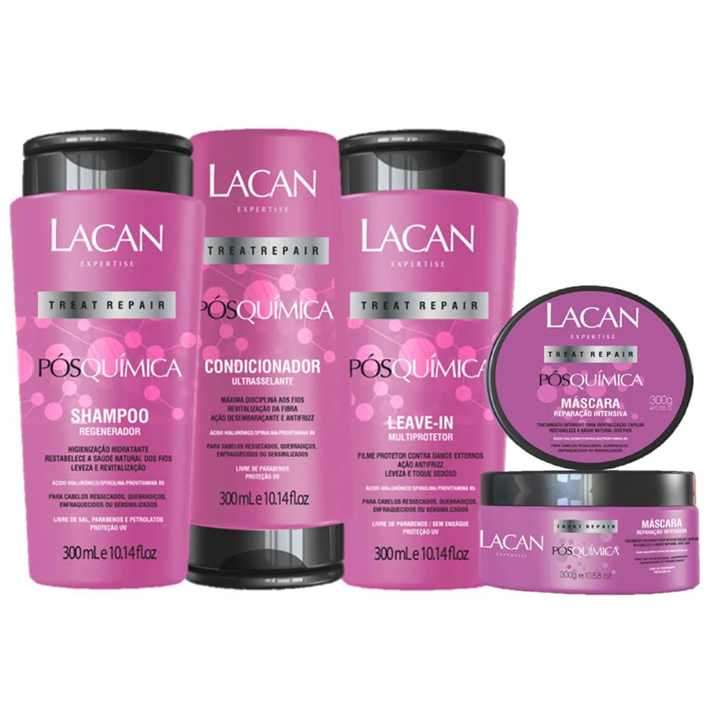 LACAN REGENERADOR POS QUIMICA DUO E LEAVE IN 300ML E MASCARA 300G