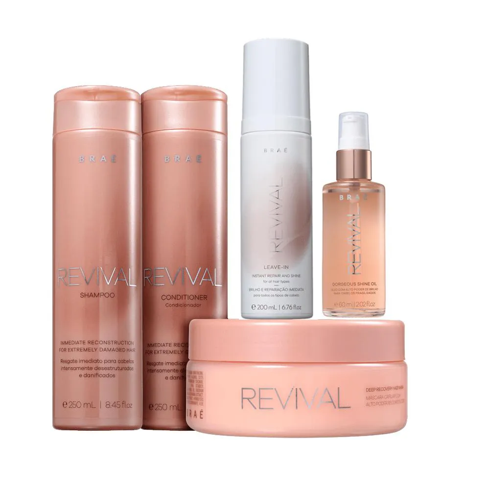 Braé Revival Shampoo+Condicionador 250ml+Mascara+Leave - In 200ml+Shineoil 60ml