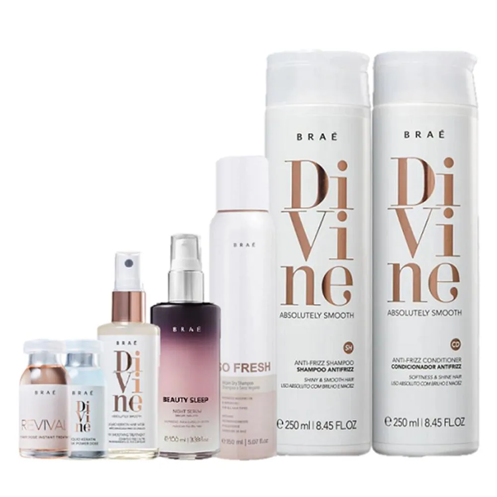 Braé Divine Duo 250ml Queratina 60ml Ampola Divine E Revival 13ml Beauty Sleep 100ml E So Fresh 150ml