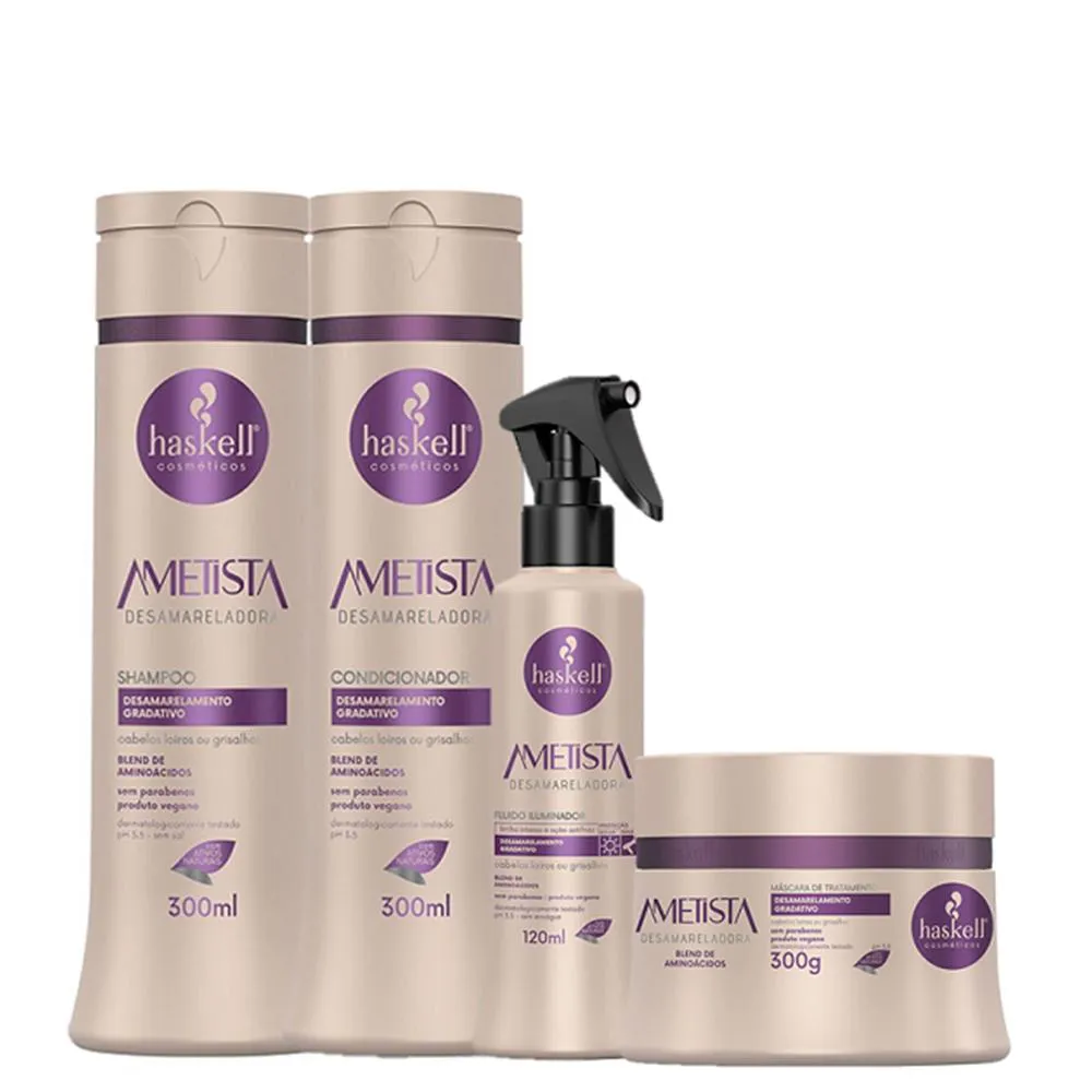 Kit Haskell Ametista Desamarelador Shampoo 300ml + Condicionador 300ml + Fluído 120ml + Máscara 300g