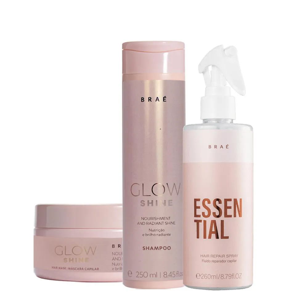 Kit Braé Glow Shine Shampoo Máscara E Essential Fluído (3 Produtos)