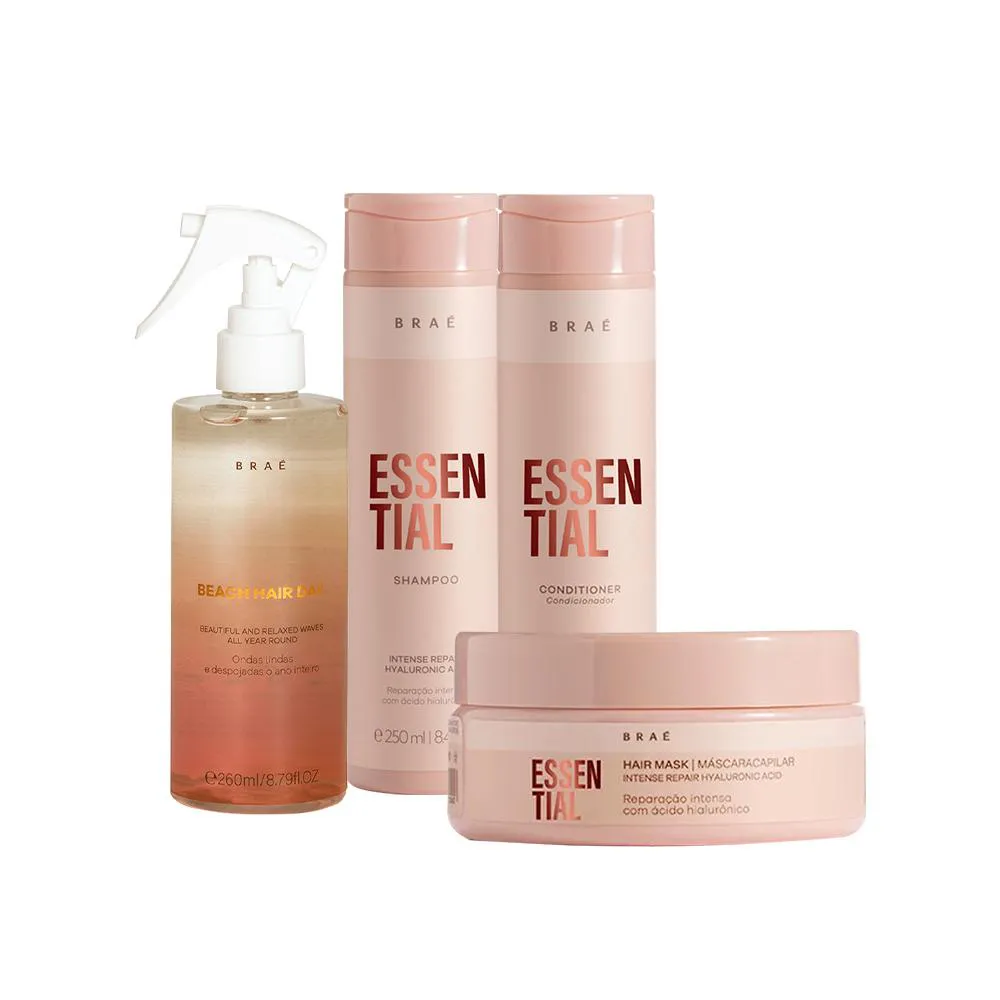 Kit Braé Essential Beach Hair Day - Máscara P (4 Produtos)