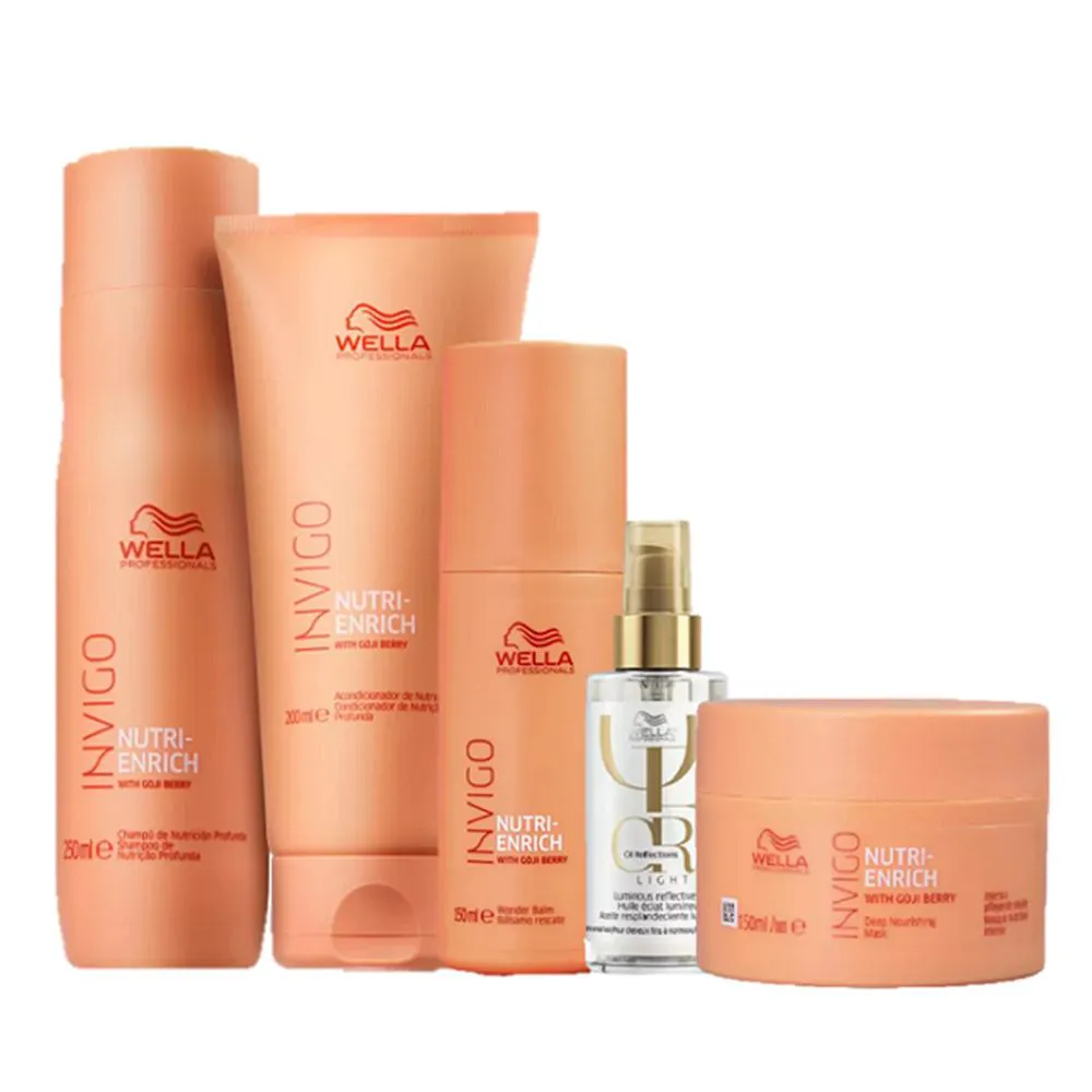 Wella Professionals Invigo Nutri - Enrich Kit Anti Frizz Completo Home Care E Oil Reflections Light 100ml (5 Produtos)