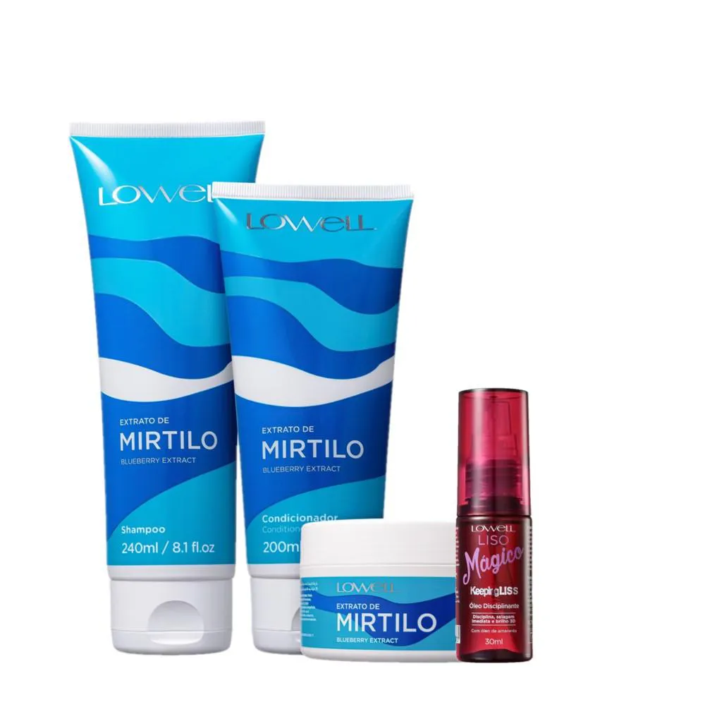 KIT LOWELL EXTRATO DE MIRTILO HOME CARE MAGICA DISCIPLINANTE (4 PRODUTOS)
