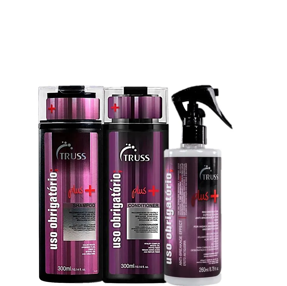 Kit Truss Uso Obrigatório Plus+ Shampoo 300ml + Condicionador 300ml + Spray Reconstrutor 260ml