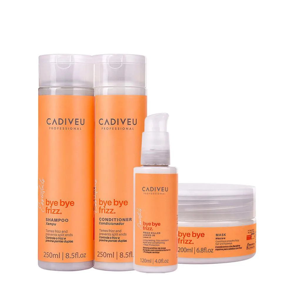 KIT CADIVEU PROFESSIONAL BYE BYE FRIZZ SHAMPOO CONDICIONADOR MáSCARA E LEAVE-IN (4 PRODUTOS)