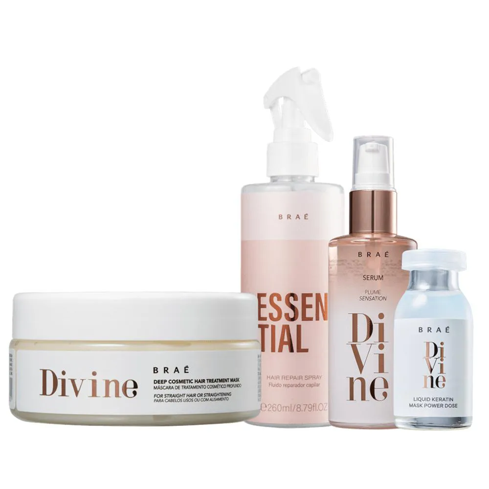 Braé Divine Máscara 200G+Sérum Reparador 60ml+Ampola 13ml+Essential 260ml
