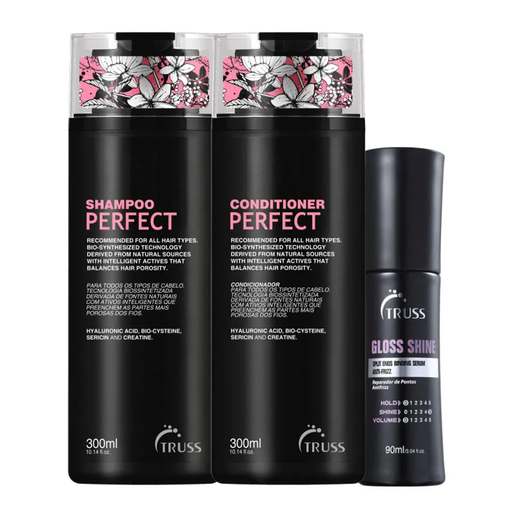 Truss Perfect Kit Shampoo 300ml Condicionador 300ml Gloss Shine 90ml